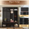Farmhouse Hall Tree With 4 Hidden Hanging Hooks, Versatile Seating Bench With 8 Doors, Entryway Shoe Cabinet With Open Compartments For Living Room - Black - Image 6