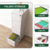 4 Drawer Metal Locking Vertical File Cabinet With Wheels Heavy Duty Lockable Storage For Home & Office - Brushed Nickel - Image 6