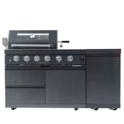 Deluxe - 4 Burner 72000 Btu Stainless Steel Gas Outdoor Kitchen Barbecue Grill With Side Burner & Rotisserie Kit - Black