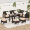 Small Space Patio Furniture 7 Piece Set With Waterproof Cushions And Glass Table, Suitable For Backyard, Terrace Or Garden - Khaki - Image 4
