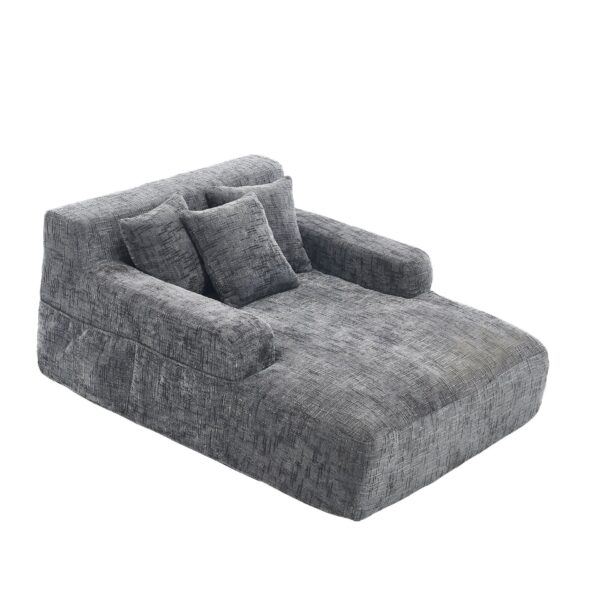 Chenille Interior Lazy Sofa Chaise Longue Armchair With 3 Pillows And Armrests - Gray