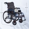 Premium Foldable Transport Wheelchair Frame Double Brakes Adjustable Armrests & Seat Belt Breathable Cushion Anti Backflip 300Lbs Capacity - Black / Blue - Image 2