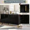 Modern Sideboard With Four Doors, Metal Handles & Legs And Adjustable Shelves Kitchen Cabinet - Black - Image 5