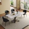 Modern Rectangular Dining Table With Stainless Steel Titanium Hourglass Base, Sintered Stone Top - Black White - Image 8