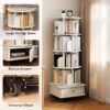 5 Tier Rotating Bookshelf With Wheels And Drawer, 360° Spinning Design, Space Saving Storage, For Home And Office - White - Image 11
