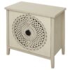Hollow Carved 2 Door Accent Cabinet Sideboard Buffet Storage Cabinet With Adjustable Shelf For Entryway Living Room Bedroom - Natural - Image 9