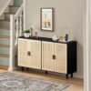 Elegant And Functional 4 Door Rattan Decorative Storage Cabinet For Bedroom, Living Room - Black - Image 4