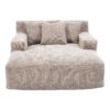 Chenille Interior Lazy Sofa Chaise Longue Armchair With Pillows And Armrests - Khaki - Image 25