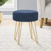 Ottoman, Pouf, Footrest, Foot Stool, Round Metal Legs, Contemporary, Modern - Blue / Gold - Image 7