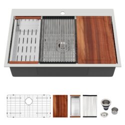 30" Topmount Stainless Steel Kitchen Sink With Workstation Ledge And Accessories - Black