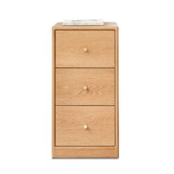 Free-Standing Corner Storage Cabinet For Living Room, Three Drawers - Solid Oak