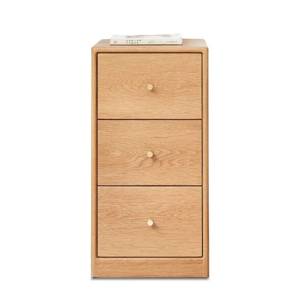 Free-Standing Corner Storage Cabinet For Living Room, Three Drawers - Solid Oak
