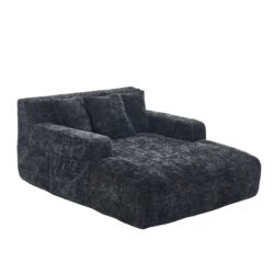 Chenille Interior Lazy Sofa Chaise Lounge Armchair With 3 Pillows And Armrests, Soft Chenille - Black