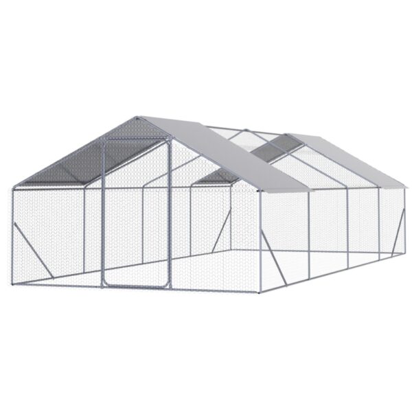 Outdoor Chicken Coop Metal Big Space - Silver Gray