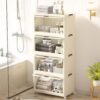 4 Tier Plastic Storage Bins With Lids, 230Qt Capacity, Stackable And Collapsible With Wheels - Cream White - Image 7