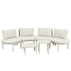 6 Piece Patio Sofa Furniture Set, Half Moon Outdoor Sectional Sofa With 2 High Low Coffee Tables, 4 Pillows & Cushions - Beige