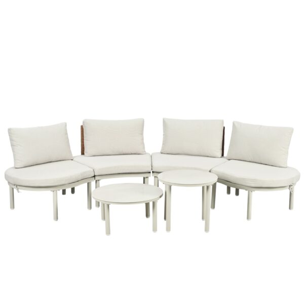 6 Piece Patio Sofa Furniture Set, Half Moon Outdoor Sectional Sofa With 2 High Low Coffee Tables, 4 Pillows & Cushions - Beige