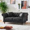 Chesterfield Sofa, High Tech Fabric Roll Armrest - Black - Image 4
