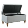 Elegant Ottoman Storage Bench With Recessed Support Hinge, Rivet Trim Linen - Gray - Image 5