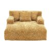 Chenille Interior Lazy Sofa Chaise Longue With Armrests And 3 Pillows - Yellow - Image 12