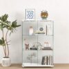 Modern Display Cabinet With LED Lights, Tempered Glass 2 Door Storage Case With 3 Shelves For Living Room - Transparent - Image 2
