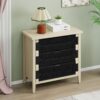 3 Drawer Buffet Sideboard With Adjustable Shelves, Storage Cabinet With Natural Seaweed Decor Doors For Living Room Kitchen Entryway - Natural - Image 4