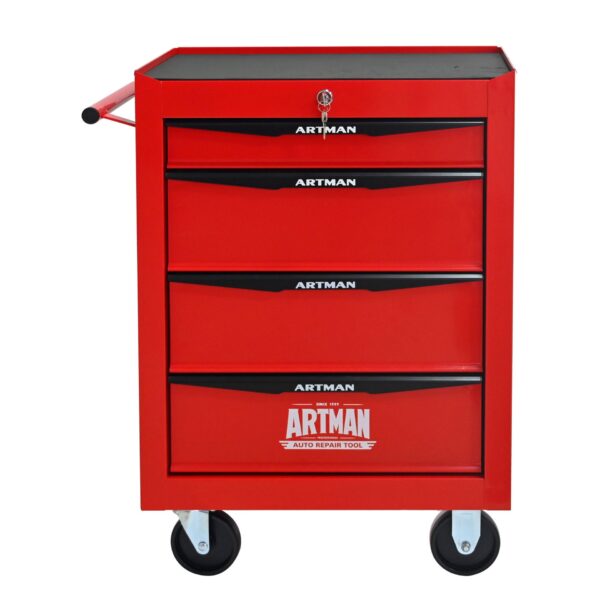 Rolling Metal Tool Chest With 4 Drawers, 20" Steel Storage Cabinet With Ball Bearing Slides - Red / Black