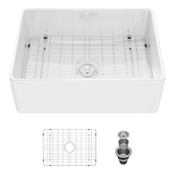 28" Farmhouse Sink Ceramic Single Bowl With Drain Assembly And Bottom Grid - White