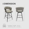 28" Bar Chair Linen Woven Bar Stool (Set of 2) Upholstered With Legs, 360 Swivel, Counter Arm Chairs With Back Footrest - Gray - Image 3
