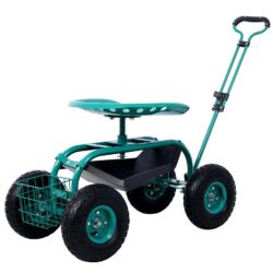 Refurbished Rolling Garden Scooter With 360 Swivel Seat, Tool Tray, Steel Frame - Green