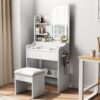 Fashion Vanity Desk With Mirror And Lights For Makeup, Hair Dryer Holder And Chair, Adjustable Lighting - White - Image 5