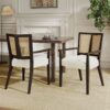 Mid Century Modern Arm Dining Chair (Set of 2) With Rattan Backrest - Beige / Dark Brown - Image 2