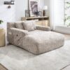 Chenille Interior Lazy Sofa Chaise Longue Armchair With Pillows And Armrests - Khaki - Image 10