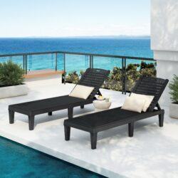 Outdoor Chaise Lounges (Set of 2) With Adjustable Backrest Polypropylene Resin For Patio, Poolside Or Beach - Black