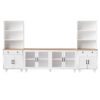 Farmhouse TV Stand With Solid Wood Gourd Shaped Legs For TVs Up To 70", Entertainment Center With Bookshelves & Tempered Glass Doors, Media Console With Adjustable Shelves, Living Room - White / Natural - Image 12