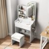 Fashion Vanity Desk With Mirror And Lights For Makeup, Hair Dryer Holder And Chair, Adjustable Lighting - White - Image 7