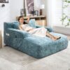 Chenille Interior Lazy Sofa Chaise Lounge Armchair With 3 Pillows And Armrests - Mint Blue - Image 2