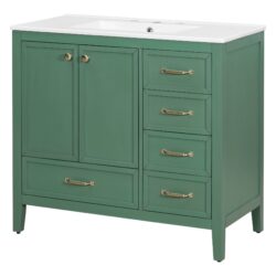 Elegant Vintage 36" Bathroom Vanity With Sink And Soft Closing Door, 4 Drawers Of Different Sizes Frame - Green