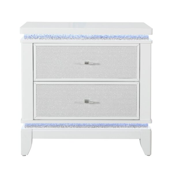 Adalid - Nightstand With Glittered Drawer Front And LED Lighting - White