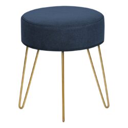 Ottoman, Pouf, Footrest, Foot Stool, Round Metal Legs, Contemporary, Modern - Blue / Gold