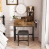 Makeup Vanity Table With LED Lights, 3 Color Options, Power Outlet - Brown - Image 2