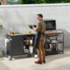 Outdoor Grill Cart With 304 Stainless Steel Sink And Cabinet - Black / Silver - Image 7