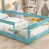 Twin Size Wood Bed With House-Shaped Headboard Floor Bed With Fences - Light Blue - Image 4