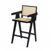 Modern Minimalist Bar Stool With Cane Seat - Black / Natural - Image 9