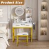 Modern Makeup Vanity Table With LED Lights, Power Outlet, And Metal Chair - White - Image 7