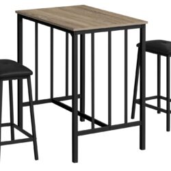 3 Pieces Dining Set, Counter Height, Rectangular, Small, Contemporary - Taupe