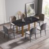 63" Modern Artificial Stone Curved Golden Metal Leg Dining Table, 6 People - Black / Gold - Image 14