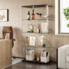 Modern Glass Display Cabinet With 4 Shelf Double Doors And Lock, Tempered Glass Bookshelf For Living Room - Black - Image 2