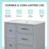 Bathroom Vanity With Ceramic Sink, Flip Out Drawer Design For Plumbing, Soft Close Drawers Painted Cabinet With Solid Wood Legs - Gray - Image 9