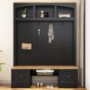 Farmhouse 4 In 1 Hall Tree With Wood Grain Bench And Top, Multifunctional Coat Rack With Hooks And Shell Handles, Mudroom Bench With Adjustable Shelves For Hallway, Living Room - Black - Image 5